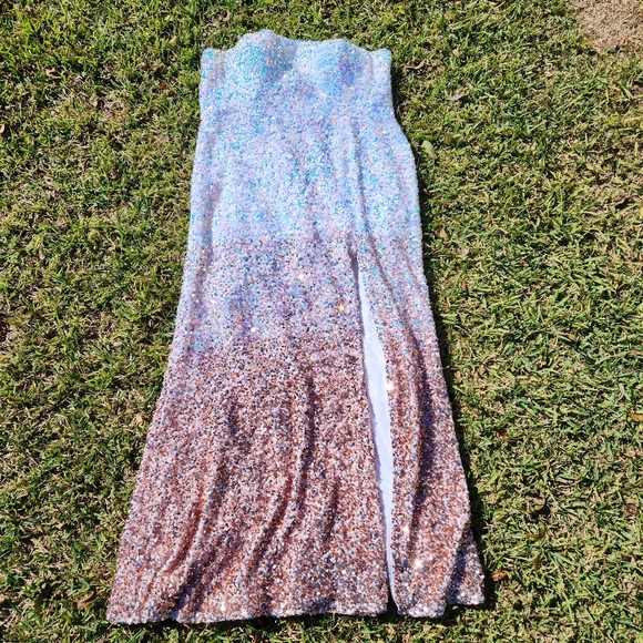 Womens Sz 20 Strapless Floor Length Sequin Gown Ombre Rose Gold White - Picture 2 of 16